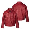 Men's red PU leather jacket in retro hip-hop style, featuring a loose fit, smooth zipper, and comfortable polyester lining.