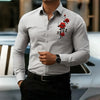 Men's casual floral shirt featuring bold red roses and classic fit