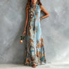 Flowing polyester maxi dress featuring eye-catching digital print, turn-down collar, and comfortable regular fit