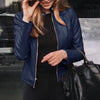 Chic slim fit faux leather moto jacket for women, perfect for autumn and winter, featuring a stylish zipper closure.