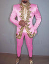 Italian Style Slim Fit Men's Wedding Suit Set with jacket, pants, and belt for elegant formal events and weddings.