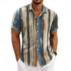 Retro Color Block Vertical Stripe Shirt with Lapel Pocket