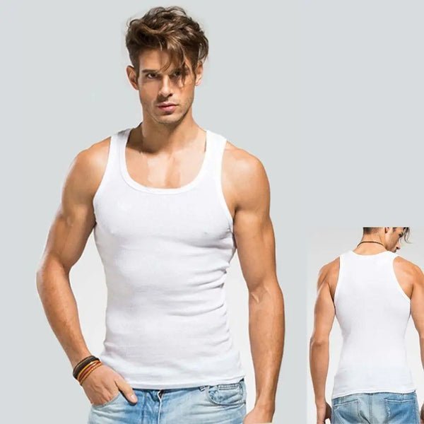 Men's cotton fitness tank top with breathable knit fabric for workout and casual wear