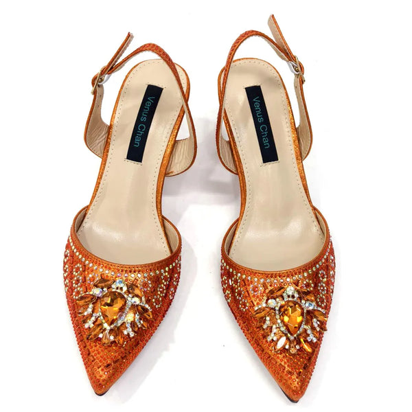 Crystal-adorned party sandals with square heel and sparkling embellishments