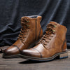Brown men's boots with side zip and weather-resistant leather construction