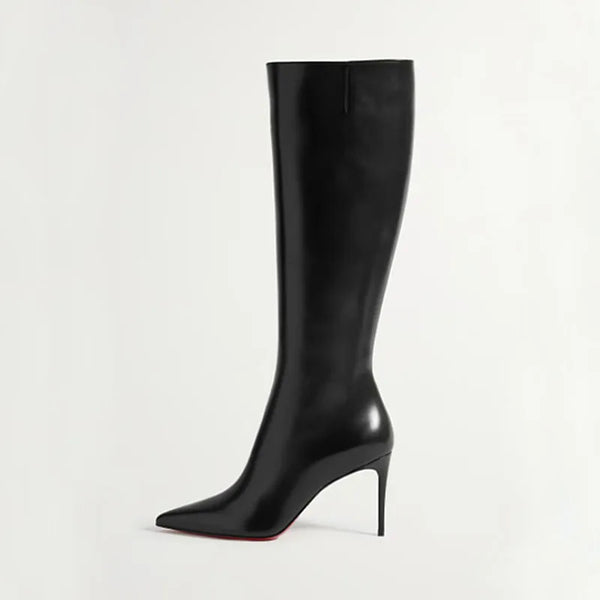 Comfortable black knee-high boots with breathable mesh lining.
