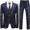 Elegant plaid 3-piece men's suit for formal occasions, featuring single-breasted jacket and flat-front pants in premium polye