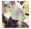 Elegant men's slim-fit dress shirt in solid color, perfect for spring, made from cotton, polyester, and spandex blend.