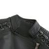 Women's slim fit PU leather motorcycle jacket in black, windproof design for stylish and safe riding in spring and autumn.