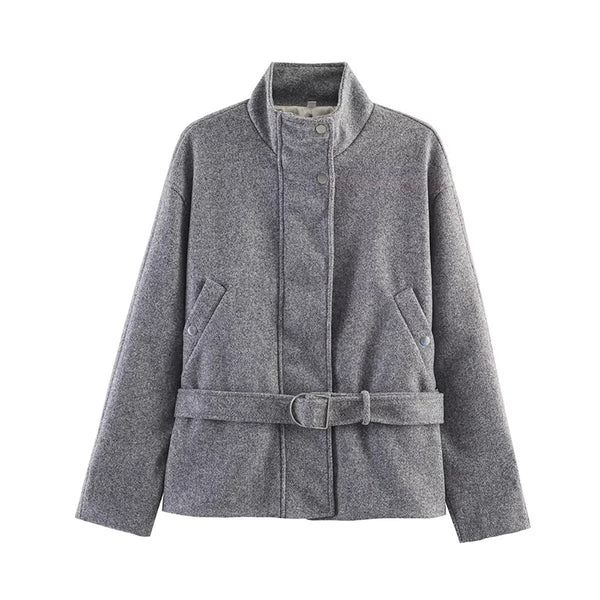Loose-fit fall outerwear featuring sash belt and versatile polyester fabric