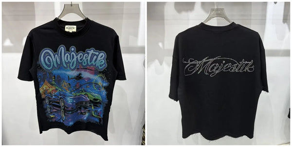 Hip-hop unisex tee with eye-catching MAJESTIK rhinestone letters