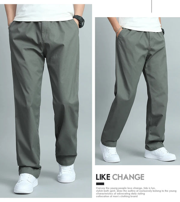 Straight leg cotton joggers featuring elastic waistband and relaxed silhouette