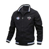 Men's Casual Varsity Bomber Jacket with USA print, stylish zip-up design, ribbed cuffs, perfect for autumn and spring wear.
