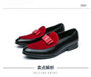 Detail shot of supple leather upper on men's formal dress loafers