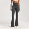 High-waist wide-leg yoga pants in burgundy, combining style and comfort.