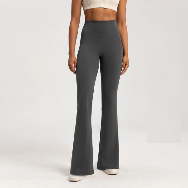 High-waist wide-leg yoga pants in burgundy, combining style and comfort.