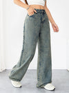 Light wash wide-leg jeans with a high waist for a flattering silhouette.