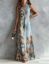 Classic vest-style maxi dress with button details and romantic floor-length cut