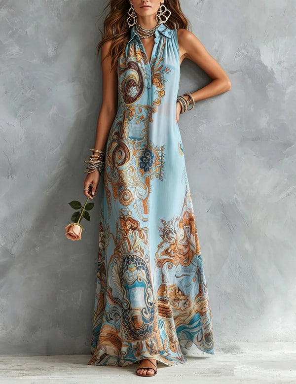 Classic vest-style maxi dress with button details and romantic floor-length cut
