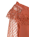 Off-shoulder lace frill hem blouse for women in breathable polyester, perfect for casual wear and elegant outings.