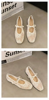 Sophisticated square-toe flats in beige with feminine bow accent and cushioned comfort