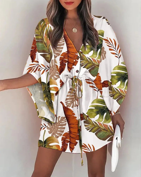 Casual floral boho dress with button front and relaxed silhouette for summer wear