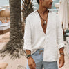 Men's spring summer linen shirt in relaxed oversized style with easy-care natural fabric construction