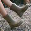 Chic waterproof women's ankle rain boots with non-slip outsole, perfect for rainy days and outdoor events.