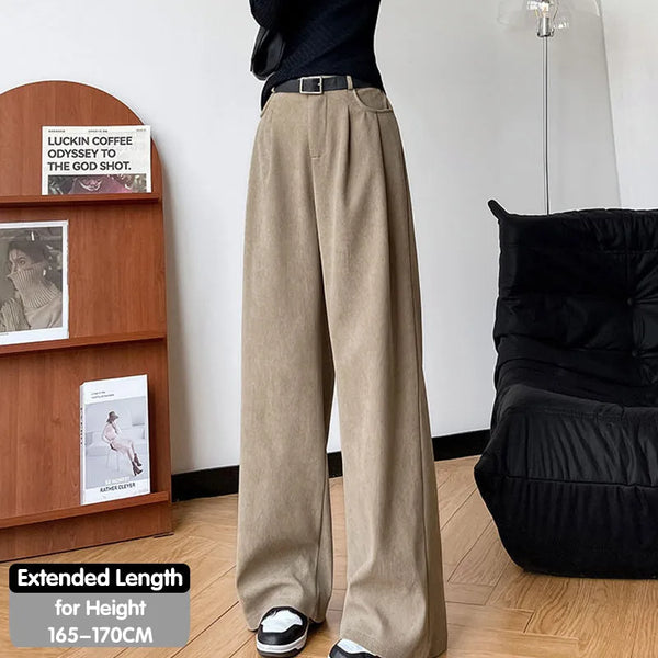 Chic high-waist corduroy wide-leg pants for women, perfect for autumn fashion and casual office wear, machine washable.