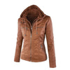 Chic hooded faux leather jacket for women in black, perfect for autumn and winter, featuring a detachable hood and zip-up clo