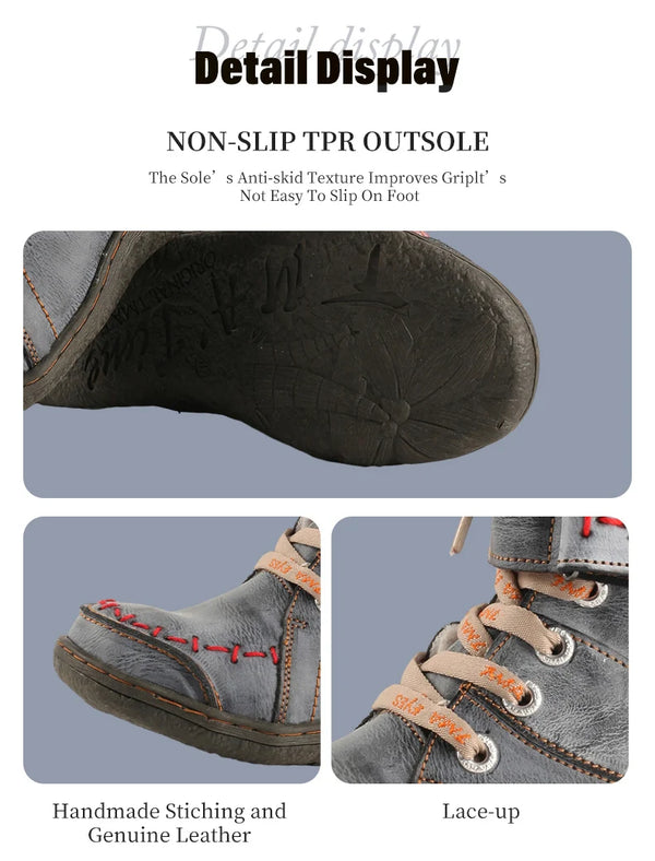Genuine leather lined winter boots with decorative lace-up front design