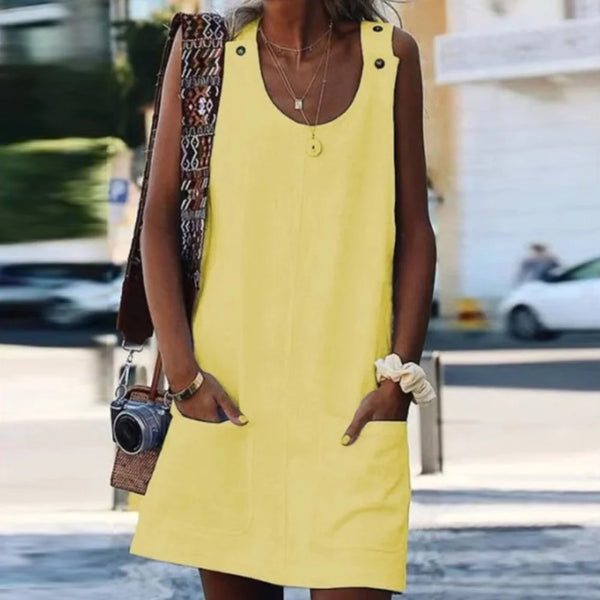 Breathable cotton blend dress with button front accents and casual streetwear style