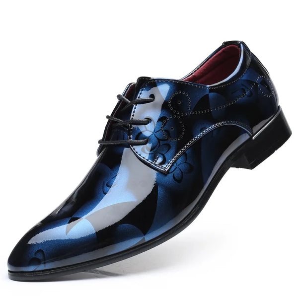 Lace-up closure on floral men's Oxford shoes for a perfect fit.
