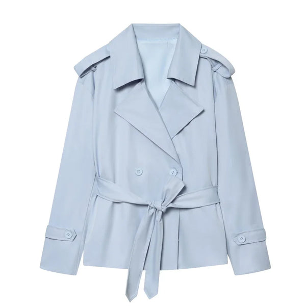 Spring layering trench coat in polyester with belt and collar
