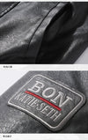 Men's Autumn/Winter Embroidered Leather Biker Jacket with detachable collar, fleece lining, and classic aviator design.