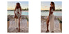 Lightweight vacation dress featuring diagonal neckline and split detail