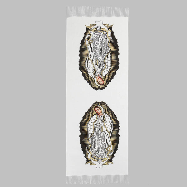 Devotional accessory featuring a colorful Virgin Mary, perfect for winter warmth and style.