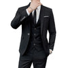 Elegant men's 3-piece suit in slim fit, perfect for business and weddings, featuring blazer, vest, and pants in polyester ble