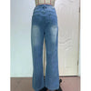 Chic wide leg denim jeans for women, vintage style, mid-rise fit, comfortable stretch, perfect for casual and trendy outfits.