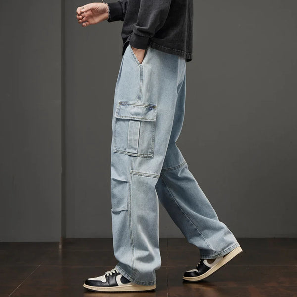 Comfortable loose fit denim jeans designed for all-day wear in autumn.