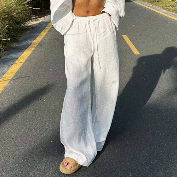 Wide leg pants in motion, demonstrating graceful drape and comfortable movement
