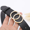 Chic double ring PU leather belt for women in classic black, perfect for jeans and dresses, stylish and adjustable accessory.