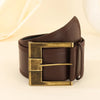 Vintage wide belt for women in black faux leather with metal buckle, perfect for casual or formal wear. Stylish accessory.