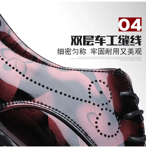 Elegant floral men's dress shoes in PU leather, perfect for weddings.