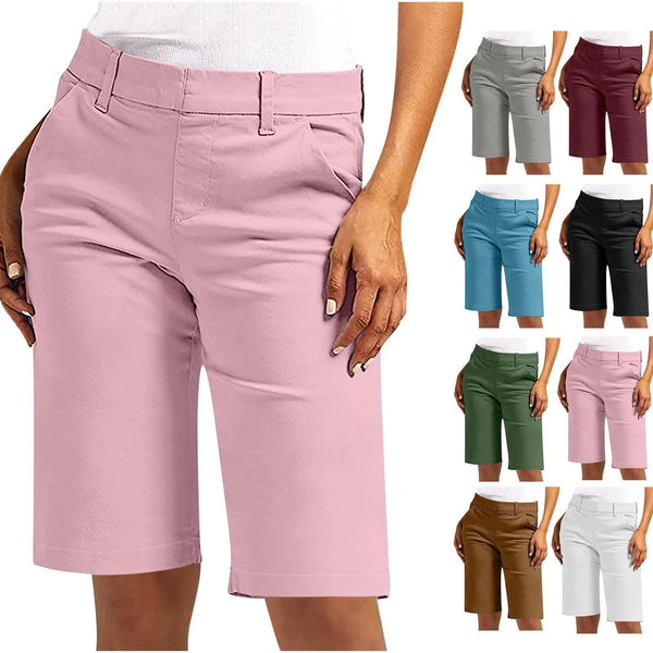 High-waisted utility shorts with cargo pockets and button front closure