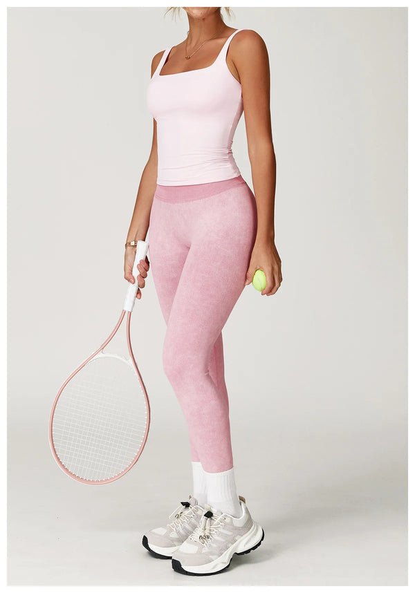Emerald green ankle-length yoga leggings with scrunch bum.