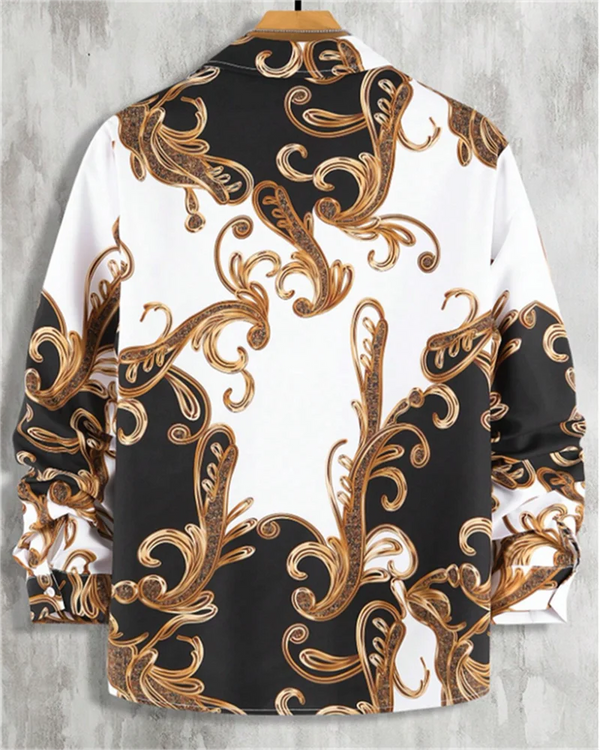 Stylish men's casual silk blend shirt in slim fit with turn-down collar and eye-catching 3D print for modern fashion.