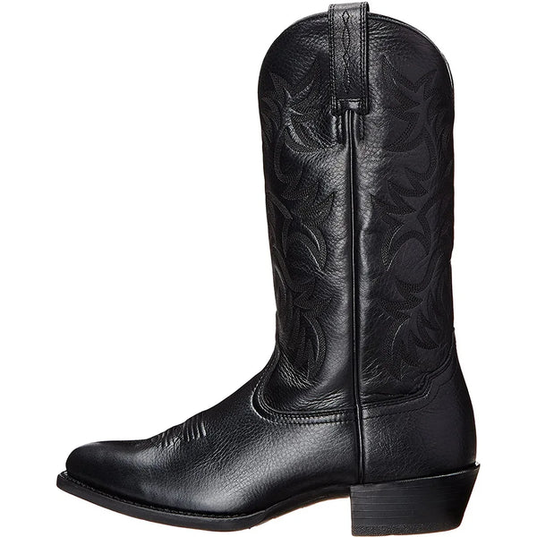 Leather cowboy boots in brown with decorative embroidery and cushioned PU insole