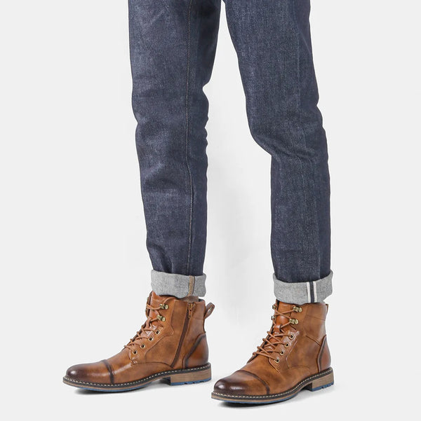 Versatile men's boots featuring side zipper and premium leather upper