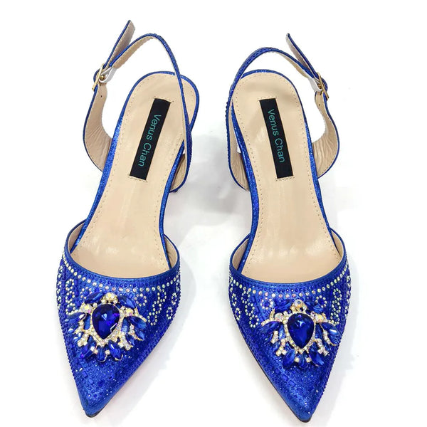 Women's formal high heels with sparkling crystal embellishments and square heel